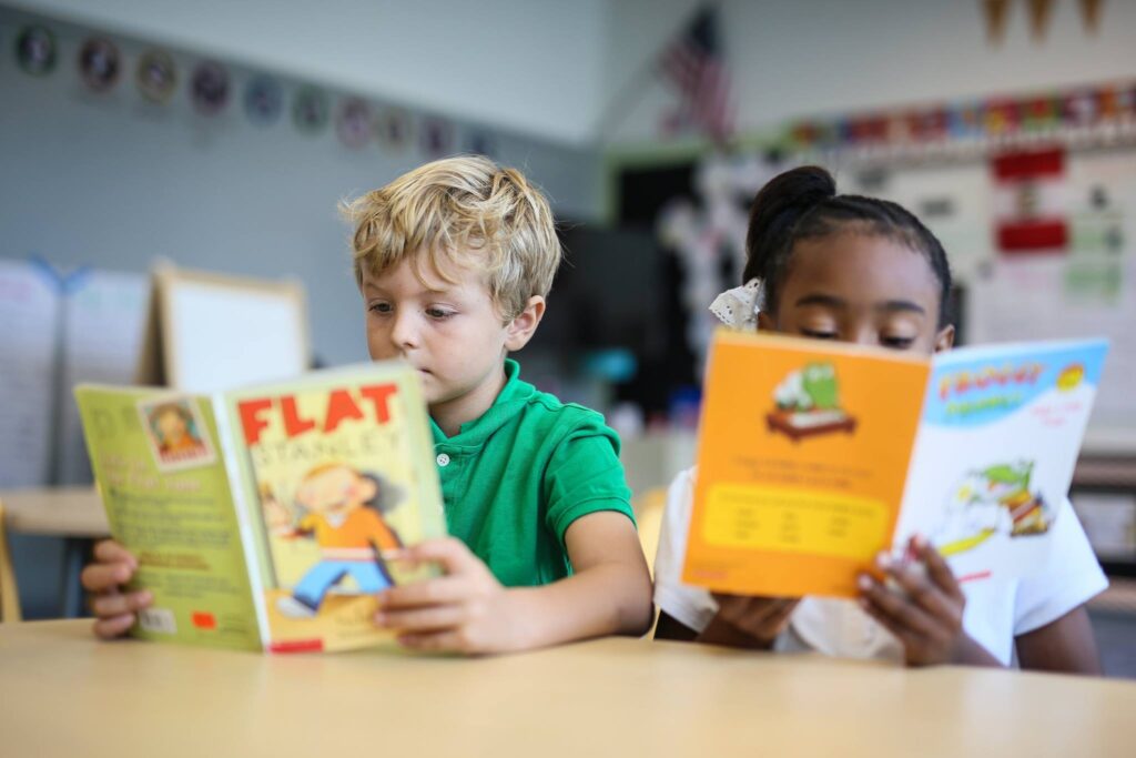 Students reading in class