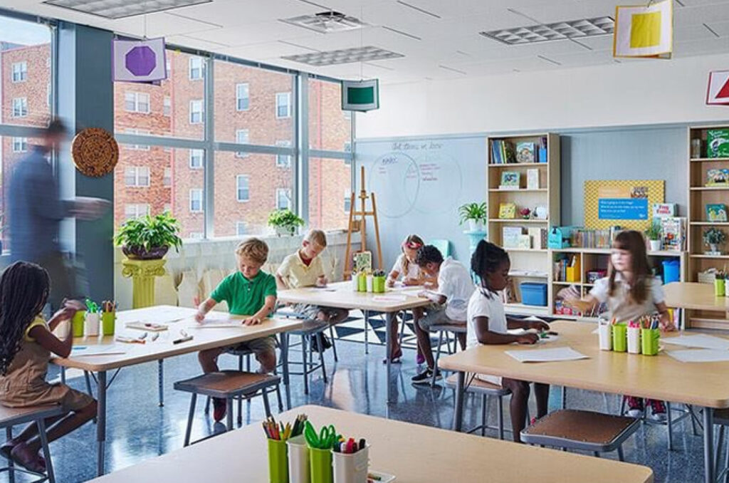 Students drawing in art class