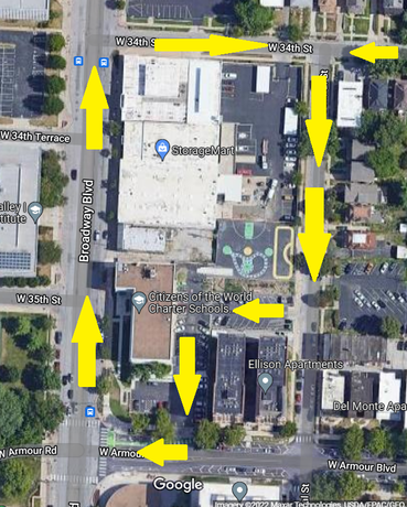 Map showing parking and pickup direction around the school